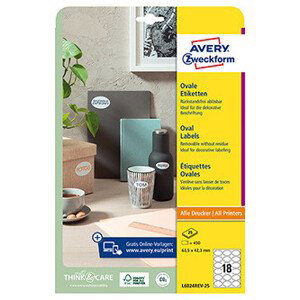 Avery Zweckform etikety 63.5mm x 42.3mm, A4, biele, 18 etiket, snímateľné, balené po 25 ks, L6024REV-25, pre laserové a atrament