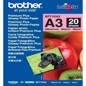 Brother Glossy Photo Paper, BP71GA3, fotopapier, lesklý, biely, A3, 260 g/m2, 20 ks, inkoustový