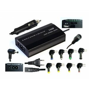 EUROCASE univerzálny napájací adaptér 100W, AC 110-240V/CAR DC 12V, DC 12-20, 9 koncoviek