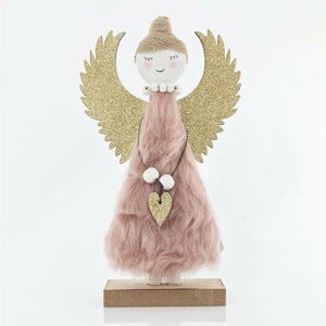 Eurolamp Stojaci ružový anjel so zlatými krídlami, 12 x 4 x 20,5 cm