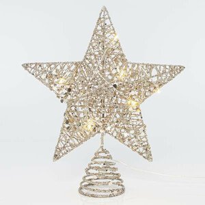 Eurolamp Zlatá vianočná hviezda na strom, 10 teple bielych LED diód, 25,4 cm, 1 ks