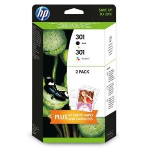 HP N9J72AE - originálna cartridge HP 301, čierna + farebná, 3ml/6ml