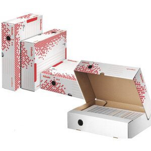 LEITZ Esselte Speedbox rýchlo-zložiteľná archivačná krabica 80 mm, biela-červená