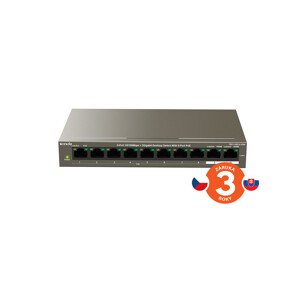 Tenda TEF1110P-8-102W - PoE AT Switch 102W, 10xRJ45 Switch s 8x 10/100 Mbps PoE, 2x Gigabit Uplink, Fanless, Kov