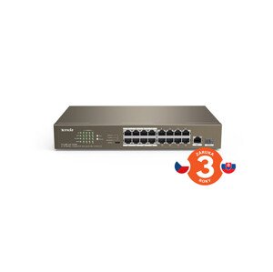 Tenda TEF1118P-16-150W - PoE AT Switch 135W, 17xRJ45 Switch so 16x 10/100 Mbps PoE, 1x Gigabit Uplink RJ45/SFP, Fanless, Kov