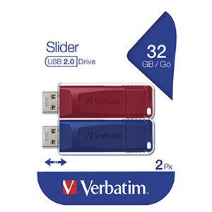 Verbatim USB flash disk, USB 2.0, 32GB, Slider, červený, modrý, 49327, USB A, s výsuvným konektorom, 2 ks