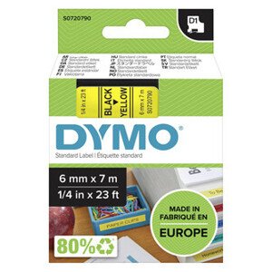 Dymo originál páska do tlačiarne štítkov, Dymo, 43618, S0720790, černý tlač/žltý podklad, 7m, 6mm, D1