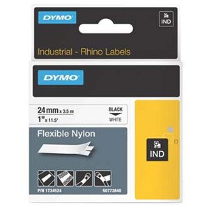 Dymo originál páska do tlačiarne štítkov, Dymo, 1734524, S0773840, černý tlač/biely podklad, 3.5m, 24mm, RHINO nylonová flexibilná