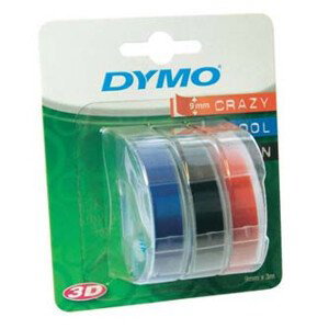 Dymo originál páska do tlačiarne štítkov, Dymo, S0847750, biely tisk/černý, modrý, červený podklad, 3m, 9mm, 1 blister/3 ks, 3D