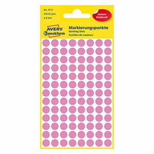 Avery Zweckform etikety 8mm, ružové, 104 etikiet, značkovacie, balené po 4 ks, 3111, pre ručný popis, DOPREDAJ