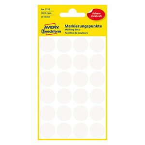 Avery Zweckform etikety 18mm, biele, 24 etiket, značkovacie, balené po 4 ks, 3170, pre ručný popis