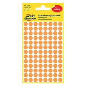 Avery Zweckform etikety 8mm, neón oranžová, 104 etiket, značkovacie, balené po 4 ks, 3178, pre ručný popis