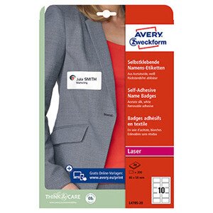 Avery Zweckform menovky 80mm x 50mm, A4, biele, 10 etiket, samolepiaca, balené po 20 ks, L4785-20, pre laserové tlačiarne