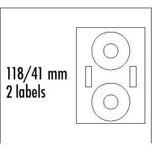 Logo etikety na CD 118/41mm, A4, matné, biele, 2 etikety, 2 pruhy, 140g/m2, balené po 10 ks, pre inkoustové a laserové tlačiarne