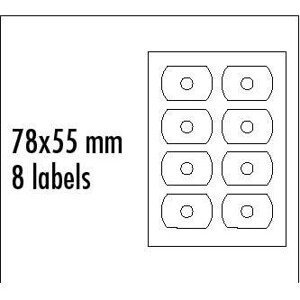 Logo etikety na CD 78mm x 55mm, A4, matné, biele, 8 etiket, CD-R card, 140g/m2, balené po 25 ks, pre inkoustové a laserové tlače