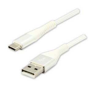 Logo USB kábel (2.0), USB A samec - USB C samec, 1m, 480 Mb/s, 5V/3A, biely, box, nylonové opletenie, hliníkový kryt konektora