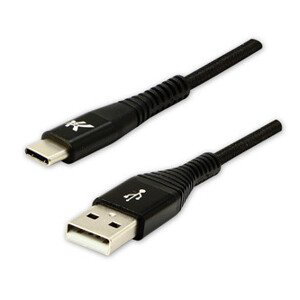 Logo USB kábel (2.0), USB A samec - USB C samec, 2m, 480 Mb/s, 5V/3A, černý, box, nylonové opletenie, hliníkový kryt konektora