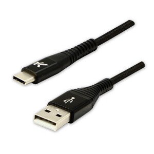 Logo USB kábel (2.0), USB A samec - USB C samec, 2m, 480 Mb/s, 5V/3A, černý, box, nylonové opletenie, hliníkový kryt konektora