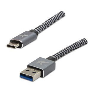 Logo USB kábel (3.2 gen 1), USB A samec - USB C samec, 1m, 5 Gb/s, 5V/3A, šedý, box, kovové opletenie, hliníkový kryt konektora