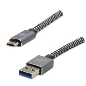 Logo USB kábel (3.2 gen 1), USB A samec - USB C samec, 2m, 5 Gb/s, 5V/2A, šedý, box, kovové opletenie, hliníkový kryt konektora