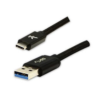 Logo USB kábel (3.2 gen 1), USB A samec - USB C samec, 1m, 5 Gb/s, 5V/3A, černý, box, nylonové opletenie, hliníkový kryt konektor