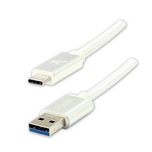 Logo USB kábel (3.2 gen 1), USB A samec - USB C samec, 1m, 5 Gb/s, 5V/3A, biely, box, nylonové opletenie, hliníkový kryt konektora