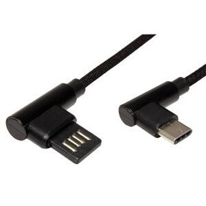 USB kábel (2.0), USB A samec - USB C samec, 3m, guľatý, čierny, plastic bag, lomené konektory 90°