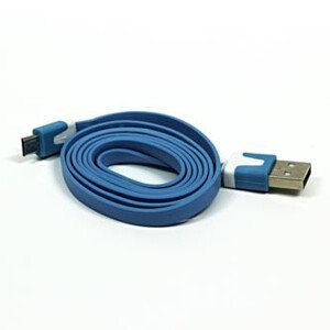 USB kábel (2.0), USB A samec - microUSB samec, 1m, plochý, modrý