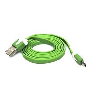 USB kábel (2.0), USB A samec - microUSB samec, 1m, plochý, zelený