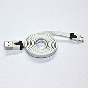 USB kábel (2.0), USB A samec - microUSB samec, 1m, plochý, biely