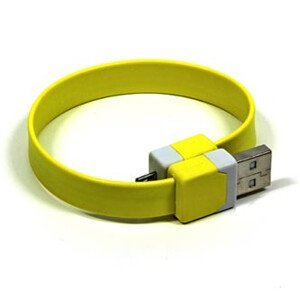 USB kábel (2.0), USB A samec - microUSB samec, 0.25m, žltý, náramok