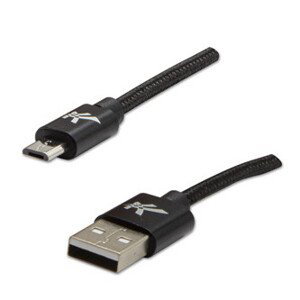 Logo USB kábel (2.0), USB A samec - microUSB samec, 1m, 480 Mb/s, 5V/2A, černý, box, nylonové opletenie, hliníkový kryt konektora