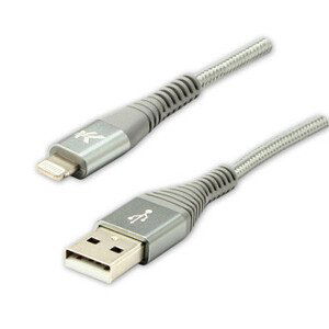 Logo USB kábel (2.0), USB A samec - Apple Lightning samec, 1m, MFi certifikácia, 5V/2,4A, strieborný, box, nylonové opletenie, hli