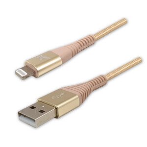 Logo USB kábel (2.0), USB A samec - Apple Lightning samec, 1m, MFi certifikácia, 5V/2,4A, zlatý, box, nylonové opletenie, hliníkový