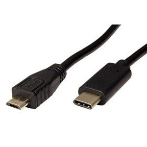 USB kábel (2.0), USB C samec - microUSB samec, 0.2m, guľatý, čierny, plastic bag