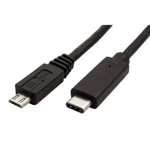 USB kábel (2.0), USB C samec - microUSB samec, 1m, kulatý, černý, plastic bag