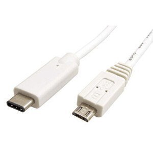 USB kábel (2.0), USB C samec - microUSB samec, 2m, guľatý, biely, plastic bag