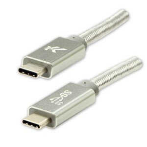 Logo USB kábel (3.2 gen 2), USB C samec - USB C samec, 1m, Power Delivery 100W, 10 Gb/s, 20V/5A, striebra, box, nylonové opleten
