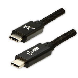 Logo USB kábel (3.2 gen 2), USB C samec - USB C samec, 1m, Power Delivery 100W, 10 Gb/s, 20V/5A, černý, box, nylonové opletenie,