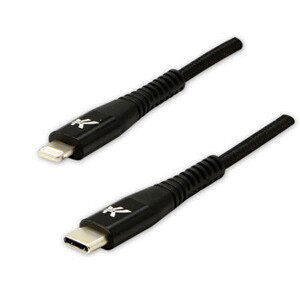Logo USB kábel (2.0), USB C samec - Apple Lightning samec, 1m, MFi certifikácia, 5V/3A, černý, box, nylonové opletenie, hliníkový