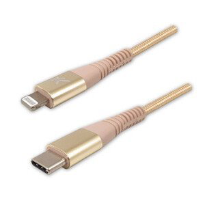 Logo USB kábel (2.0), USB C samec - Apple Lightning samec, 1m, MFi certifikácia, 5V/3A, zlatý, box, nylonové opletenie, hliníkový