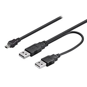 Logo USB kábel (2.0), 2x USB A samec - miniUSB samec, 0.6m, černý, blister