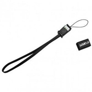 Logo USB kábel (2.0), USB A samec - microUSB samec, 0.3m, čierny, poutko na fotoaparát/MP3 prehrávač