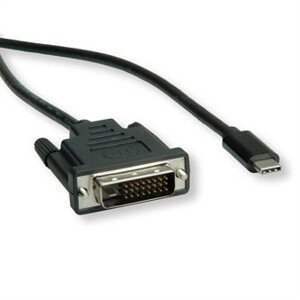 USB/Video kabel, DP Alt Mode, USB C samec - DVI (24+1) samec, 1 m, guľatý, černý, plastic bag