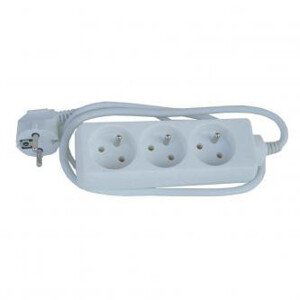 Síťový kabel 230V predlžovací, CEE7 (vidlica) - zásuvka 3x, 2m, VDE approved, biela