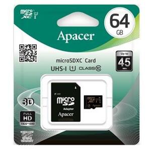Apacer pamäťová karta Secure Digital Card U1, 64 GB, micro SDXC, AP64GMCSX10U1-R, UHS-I U1 (Class 10), s adaptérom
