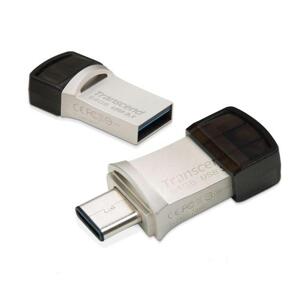 Transcend 64GB JetFlash 890, USB-C/USB 3.1 duálny flash disk, malé rozmery, strieborný kov, odolá prachu aj vode