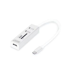 DIGITUS USB 2.0 Type-C s čítačka kariet 3x USB 2.0. 1x SD, 1x MicroSD Port, Hliník