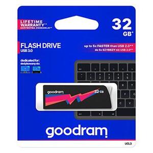 Goodram USB flash disk, USB 3.0, 32GB, UCL3, čierny, UCL3-0320K0R11, USB A, s výsuvným konektorom, DOPREDAJ