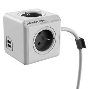 Síťový kabel 230V predlžovací, CEE7 (vidlica) - POWERCUBE, 1.5m, EXTENDED USB, sivý, POWERCUBE, 2x USB port, 4 zásuvky, detské po